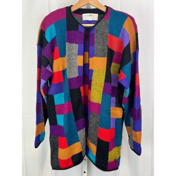 PERUVIAN CONNECTION VTG Alpaca Cardigan Sweater Handmade Bolivia Multicolor M - Picture 7 of 7